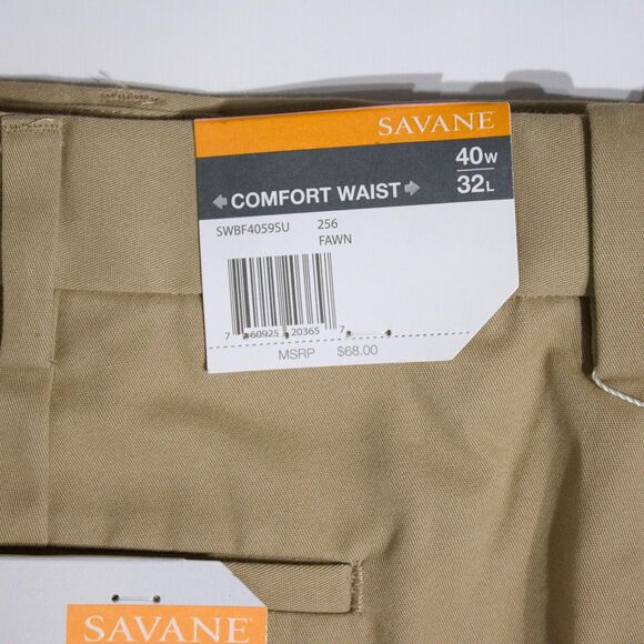 NWT Savane Elastic Comfort Waist Dress Khaki Pleated Cuffed Pants Men 40x32 (B5) - Picture 6 of 11